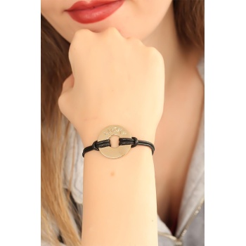 LUCKY (Şanslı) Siyah Deri İpli Unisex Mood Bileklik - Lisinya