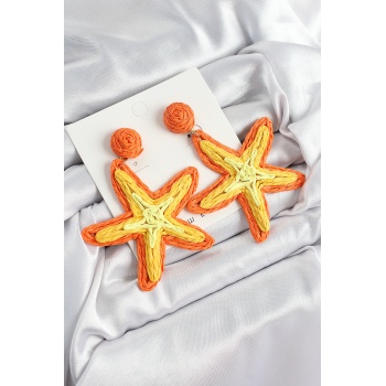 Pirinç Turuncu Deniz Yıldızı Model Gold Renk Kadın Hasır Küpe - Lisinya