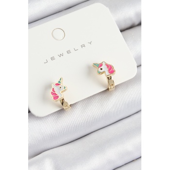 Pirinç Unıcorn Model Gold Renk Çocuk Küpe - Lisinya