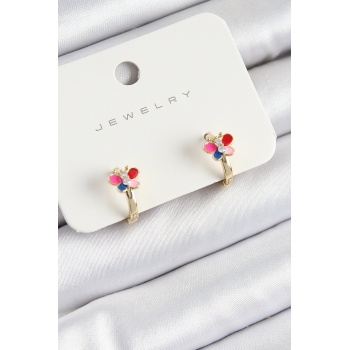 Pirinç Zirkon Taşlı Kelebek Model Gold Renk Çocuk Küpe - Lisinya