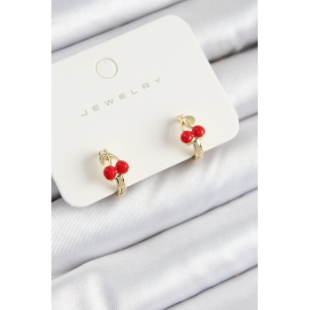 Pirinç Kiraz Model Gold Renk Çocuk Küpe - Lisinya