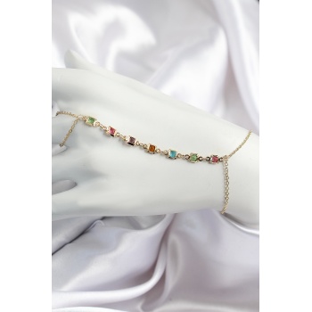 Pirinç Renkli Kare Zirkon Taşlı Y Model Gold Renk Kadın Şahmeran - Lisinya