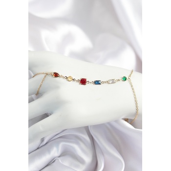 Pirinç Renkli Zirkon Taşlı Y Model Gold Renk Kadın Şahmeran - Lisinya