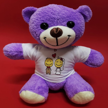 Aşık Çiftler Tişörtlü Mor Peluş Ayıcık - Lisinya