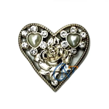 Taşlı Kalp Broş, Kutu, Sandık Süsü - Nikel, 10 Adet - Lisinya
