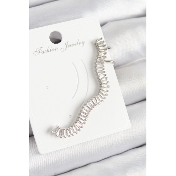 Pirinç Su Yolu Model Gümüş Renk Sağ Kıkırdak Küpe - Lisinya