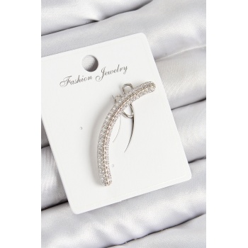 Pirinç Zirkon Taşlı Model Gümüş Renk Sağ Kıkırdak Küpe - Lisinya