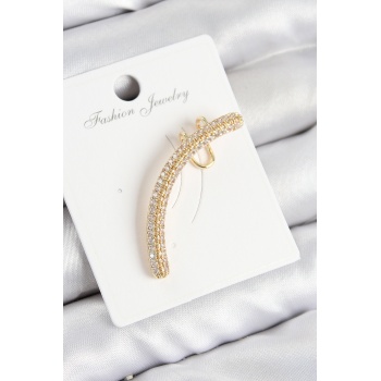 Pirinç Zirkon Taşlı Model Gold Renk Sağ Kıkırdak Küpe - Lisinya