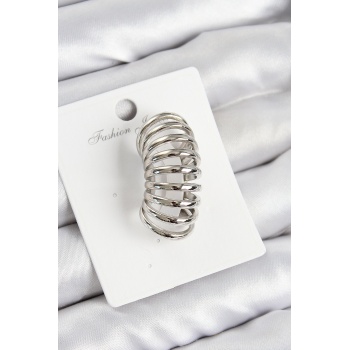 Pirinç Yay Model Gümüş Renk Sağ Kıkırdak Küpe - Lisinya