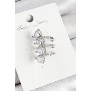 Pirinç Zirkon Taşlı Damla Model Gümüş Renk Sağ Kıkırdak Küpe - Lisinya