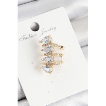 Pirinç Zirkon Taşlı Damla Model Gold Renk Sağ Kıkırdak Küpe - Lisinya