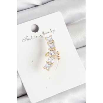 Pirinç Zirkon Taşlı Model Gold Renk Sağ Kıkırdak Küpe - Lisinya