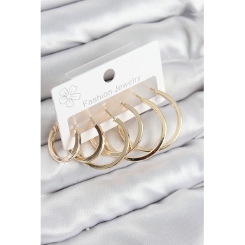 Pirinç Halka Model Gold Renk Kadın Set Küpe - Lisinya