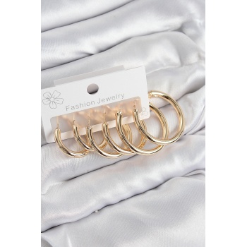 Pirinç Halka Model Gold Renk Kadın Set Küpe - Lisinya