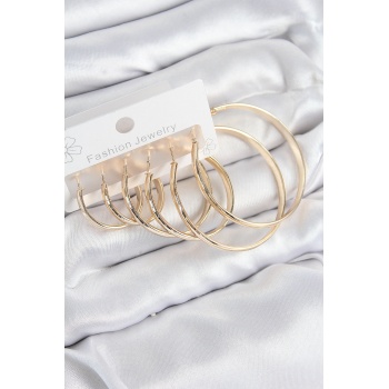 Pirinç Halka Model Gold Renk Kadın Set Küpe - Lisinya