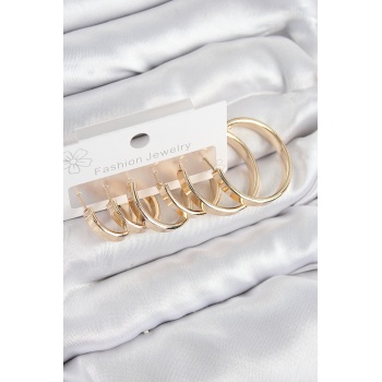 Pirinç Halka Model Gold Renk Kadın Set Küpe - Lisinya