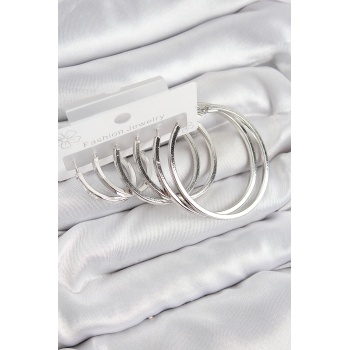 Pirinç Halka Model Gümüş Renk Kadın Set Küpe - Lisinya