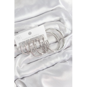 Pirinç Halka Model Gümüş Renk Kadın Set Küpe - Lisinya