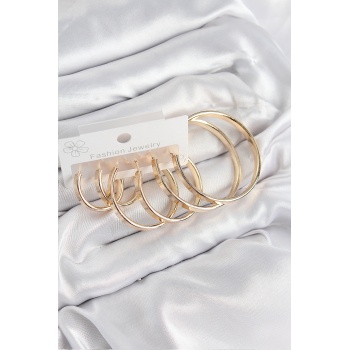 Pirinç Halka Model Gold Renk Kadın Set Küpe - Lisinya