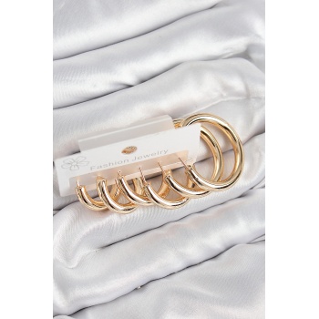 Pirinç Halka Model Gold Renk Kadın Set Küpe - Lisinya