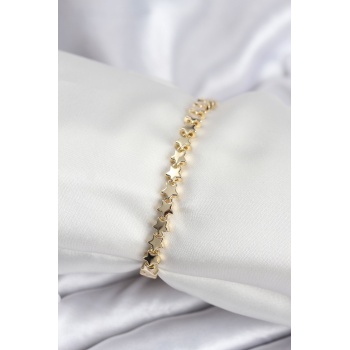 Pirinç VIP Seri Gold Renk Sıralı Yıldız Model Kadın Bileklik - Lisinya