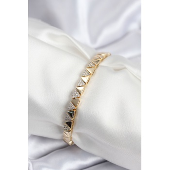 Pirinç VIP Seri Gold Renk Sıralı Üçgen Model Kadın Bileklik - Lisinya