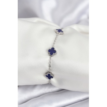 316L Çelik Gümüş Renk Lacivert Baby Boy Yonca Kadın Bileklik - Lisinya