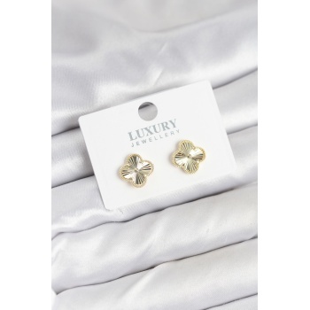 Pirinç Gold Renk Tekli Yonca Kadın Küpe - Lisinya