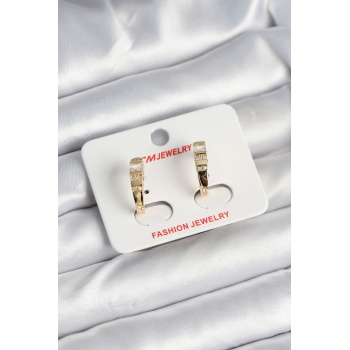 Pirinç Gold Renk Zirkon Taşlı Vintage Kadın Küpe - Lisinya