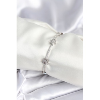 Pirinç Gümüş Renk Yıldız Model Kadın Bileklik - Lisinya