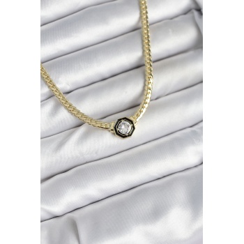 Pirinç Gold Renk Zirkon Taşlı Kadın Kolye - Lisinya