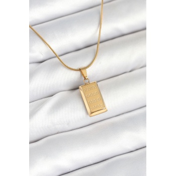 316L Çelik Gold Renk Külçe Altın Model Kolye - Lisinya