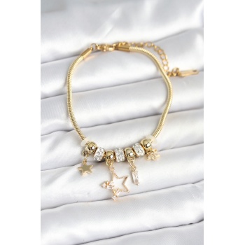 Pirinç Gold Renk Yıldız Charmlı Kadın Bileklik - Lisinya