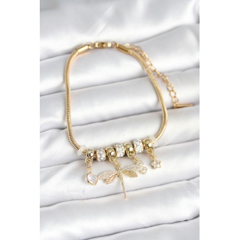 Pirinç Gold Renk Yusufçuk Charmlı Kadın Bileklik - Lisinya