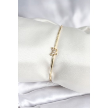 Kelebek Figürlü Zirkon Taşlı Gold Renk Pirinç Kadın Bileklik - Lisinya