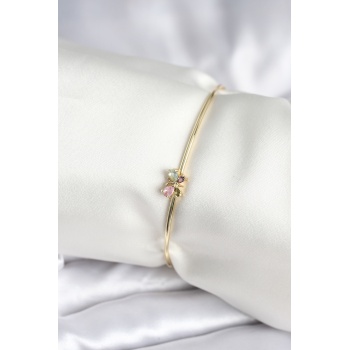 Renkli Kelebek Figür Gold Renk Pirinç Kadın Bileklik - Lisinya