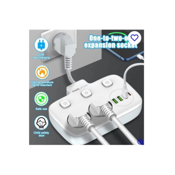 Akım Korumalı 2’li Ayrı Anahtarlı Priz, 2x Priz, 3x Usb, 1x Type-c, 2 Mt Kablo, Hızlı Şarj ( Lisinya )