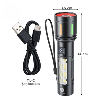 Gold Police Gp-212 Şarjlı Metal El Feneri | 1000 Lümen Polis Feneri Çakarlı ( Lisinya )