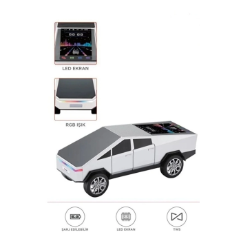 D68 Cyber Model Araba Tasarımlı Bluetooth Hoparlör 15w Güçlü Ses Rgb Led /tws/usb Beyaz ( Lisinya )