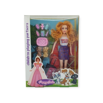 Puppy Bella 30 cm Bebek ve Köpek Bakım Seti - Mor Elbise (Lisinya)