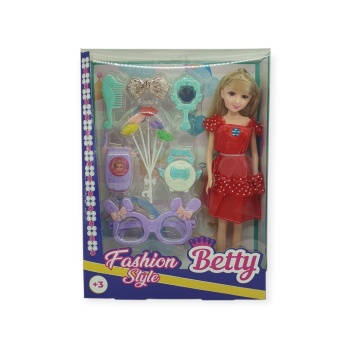 Güzellik Seti 7 Parça Aksesuarlı Bebek Seti - Kırmızı (Lisinya)