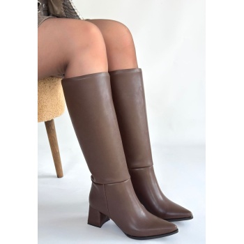 Roksa Acı Kahvei Cilt Topuklu Çizme - Lisinya