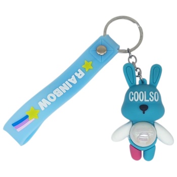 Figürlü ve Işıklı Silikon Anahtarlık -  Tavşan - Açık Mavi (Lisinya)
