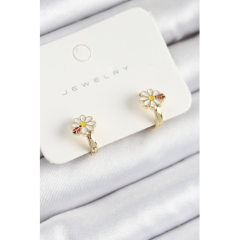 Pirinç Papatya Model Gold Renk Çocuk Küpe - Lisinya