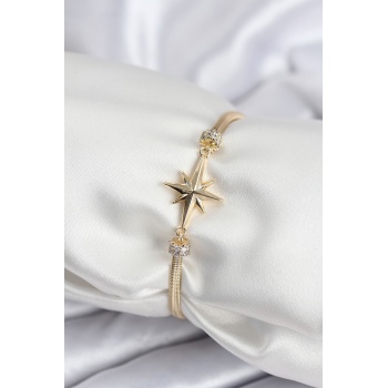 Pirinç VIP Seri Gold Renk Kutup Yıldızı Model Kadın Bileklik - Lisinya