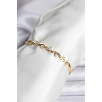 Zikzak Model Pirinç Gold Renk Bileklik - Lisinya