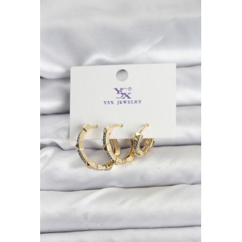 Gold Renk Zirkon Taşlı Kadın Küpe - Lisinya