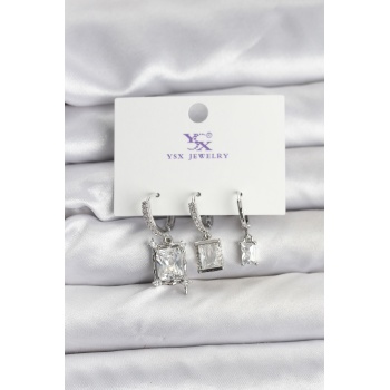 Gümüş Renk Zirkon Taşlı Kadın Küpe - Lisinya