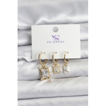 Gold Renk Zirkon Taşlı Kadın Küpe - Lisinya