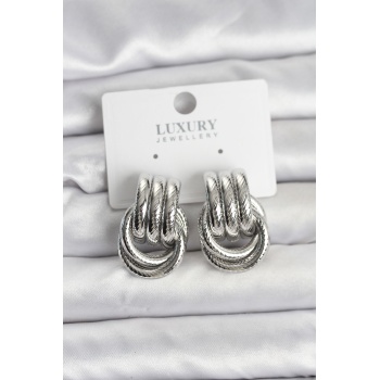 Gümüş Renk Halka Modelli Pirinç Kadın Küpe - Lisinya